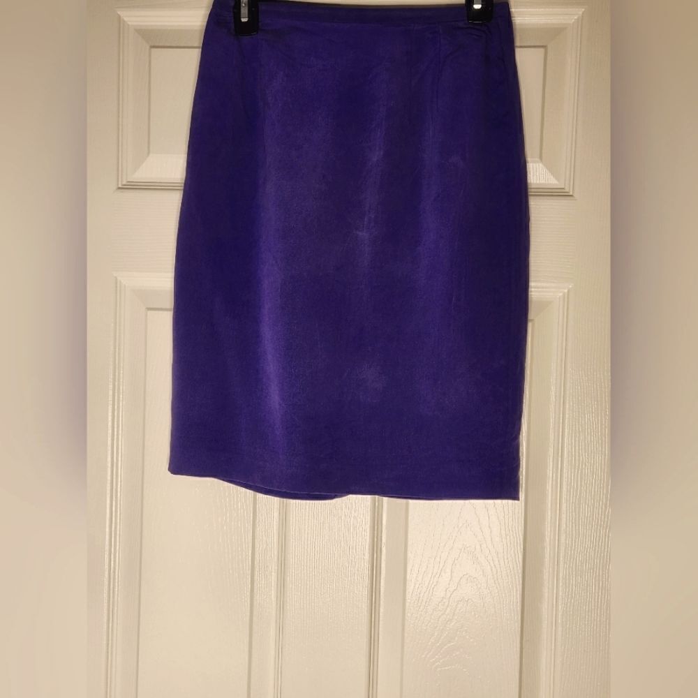 Missy 8 Medium Purple Lined 100% SILK Zipper Women's Knee Length Skirt